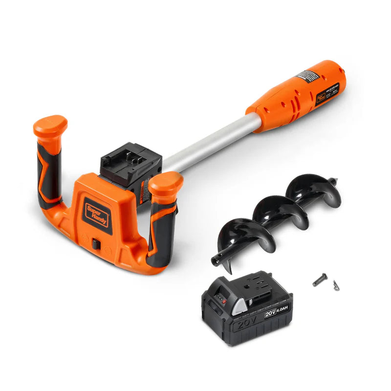 SuperHandy 20V Electric Earth Auger – 4Ah Battery, 3" x 12" Drill Bit, Cordless Post Hole Digger (GUT141)