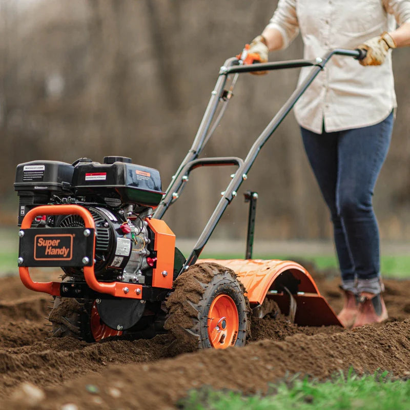 SuperHandy Rear Tine Tiller – 7HP Gas Powered, 16" Tilling Width, 12" Depth, Heavy-Duty Garden Cultivator (GUO116)